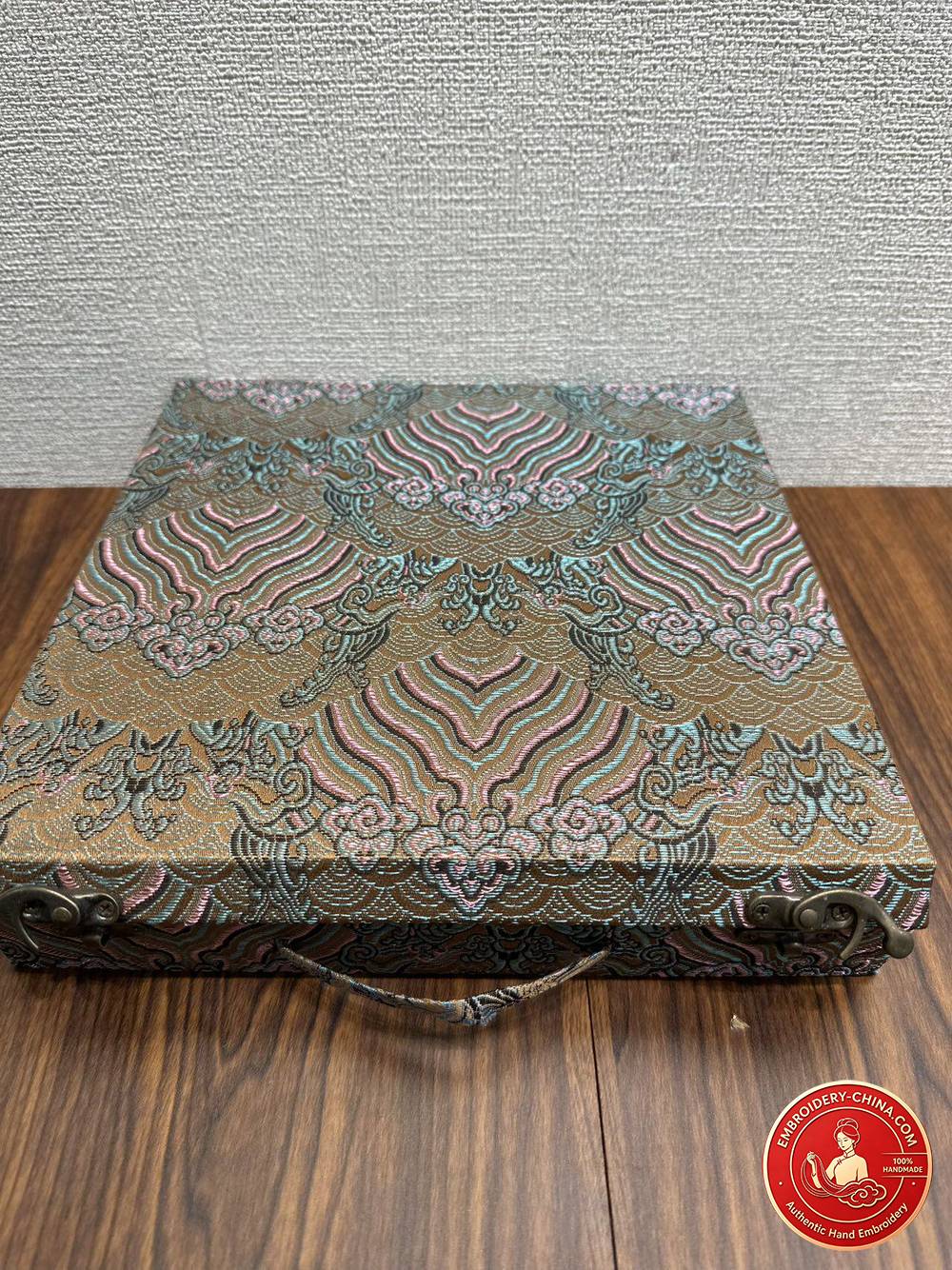 Double-sided Embroidery Ornament - Premium Peach, Crane and Peony Handmade Embroidery with Walnut Frame, 26×21cm (In Stock)